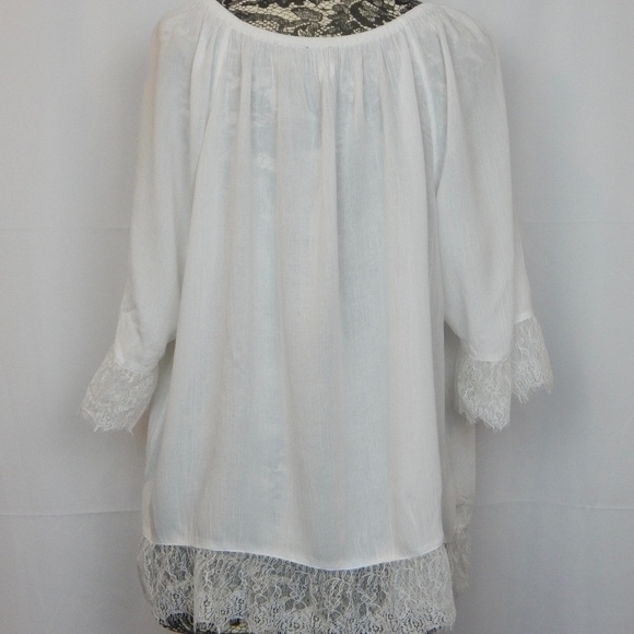 INC White Lace edged 3/4 sleeve top size XL - Picture 4 of 5